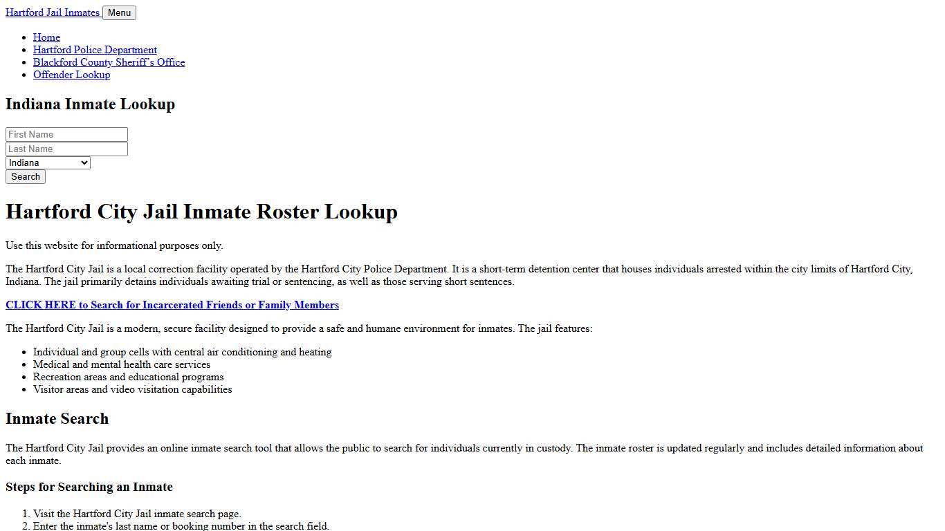 Hartford Jail Inmate Roster, Blackford County, IN, Offender Search