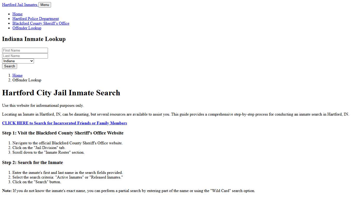Hartford, IN Detainee Lookup