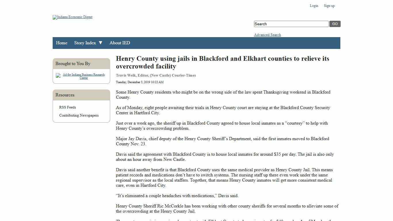 Henry County using jails in Blackford and Elkhart counties to relieve its overcrowded facility - Indiana Economic Digest